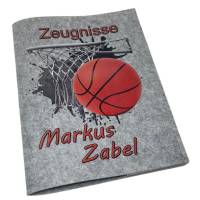 Zeugnismappe mit Namen aus Filz (A4) incl.zeugniss Hefter Geschenk Einschulung Zeugnis mappe personalisiert Basketball Bild 2