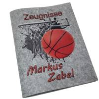 Zeugnismappe mit Namen aus Filz (A4) incl.zeugniss Hefter Geschenk Einschulung Zeugnis mappe personalisiert Basketball Bild 4