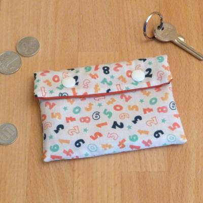 Schlüsseletui, kleine Geldbörse mit bunten Zahlen, Biobaumwolle, Handarbeit