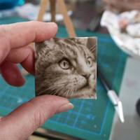 Nostalgische Retro Tierportrait auf Mini-Leinwand, Handgemaltes realistisches Katzen mini Bild zum Weihnachten Bild 1