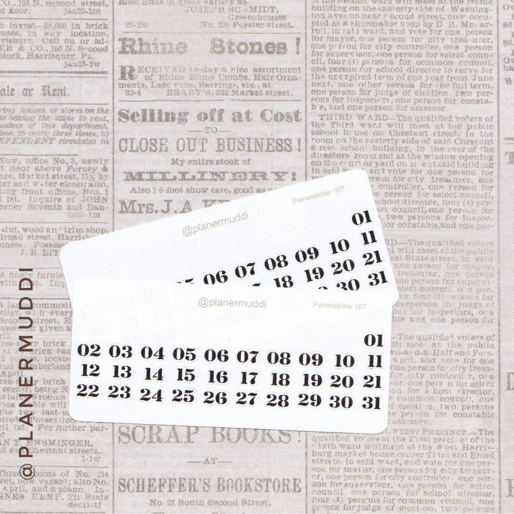 1 Bogen Planersticker Datum (007) für dein Bullet Journal, Filofax oder individuellen Kalender Bild 1