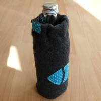 Fleece-Bezug, Flaschenhülle für Trinkflasche 0,5L, grau mit Fisch-Applikation, Biobaumwolle, Handarbeit Bild 1