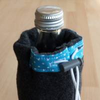 Fleece-Bezug, Flaschenhülle für Trinkflasche 0,5L, grau mit Fisch-Applikation, Biobaumwolle, Handarbeit Bild 4