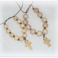 10er-Perlen kleiner Rosenkranz, Rosenkranz zum Binden Holzperlen und Holzkreuz Bild 1