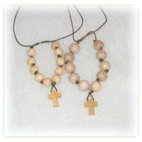 10er-Perlen kleiner Rosenkranz, Rosenkranz zum Binden Holzperlen und Holzkreuz Bild 2