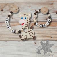Set aus Schnullerkette & Beißkette mit Silikon Giraffe & Namen Bild 1