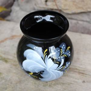 Vase Kugelvase Hyalithglas Schwarzglas Blumendekor Emaillefarben Handbemalt 50er Jahre DDR Bild 3