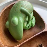 Der güldene Erbsfrosch, Froschskulptur, Teak, Teakschale, Froschkönig, schlafender Frosch, Frosch Bild 5