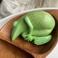 Der güldene Erbsfrosch, Froschskulptur, Teak, Teakschale, Froschkönig, schlafender Frosch, Frosch Bild 6