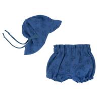 Baby Jungen Mädchen Musselin 2tlg. Sommer-Set Gr. 74 Sonnenhut mit Nackenschutz + kurze Pumphose Bummies Bloomer Bild 1