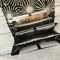 Geldbörse, Portemonnaie, Leinen - Chrysantheme schwarz creme, Kunstleder grau Glitzer Bild 6