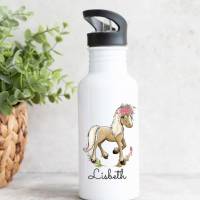Personalisierte Trinkflasche mit Name Mädchen Pferd Geschenkidee Bild 1