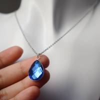 Kette blauer Kristall Glas lang, Tropfen Silber Halskette Frauen, Facettiert Glas Anhänger, Schmuck Glas, Kette Geschenk Bild 2