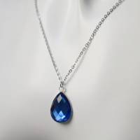 Kette blauer Kristall Glas lang, Tropfen Silber Halskette Frauen, Facettiert Glas Anhänger, Schmuck Glas, Kette Geschenk Bild 4