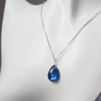 Kette blauer Kristall Glas lang, Tropfen Silber Halskette Frauen, Facettiert Glas Anhänger, Schmuck Glas, Kette Geschenk Bild 5