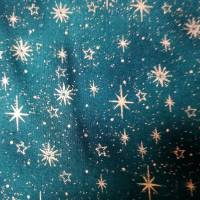 Patchworkstoff Star Springle,  grüner Quiltstoff mit  goldenen Sterne, Tannenbäume und Schrift Bild 4