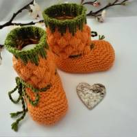 Baby Schuhchen  Stiefelchen  Erstlingsschuhchen  orange - grünfarben mit Bindebändchen Bild 3