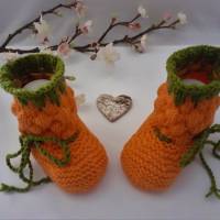 Baby Schuhchen  Stiefelchen  Erstlingsschuhchen  orange - grünfarben mit Bindebändchen Bild 4