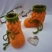 Baby Schuhchen  Stiefelchen  Erstlingsschuhchen  orange - grünfarben mit Bindebändchen Bild 5