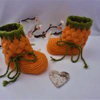Baby Schuhchen  Stiefelchen  Erstlingsschuhchen  orange - grünfarben mit Bindebändchen Bild 6