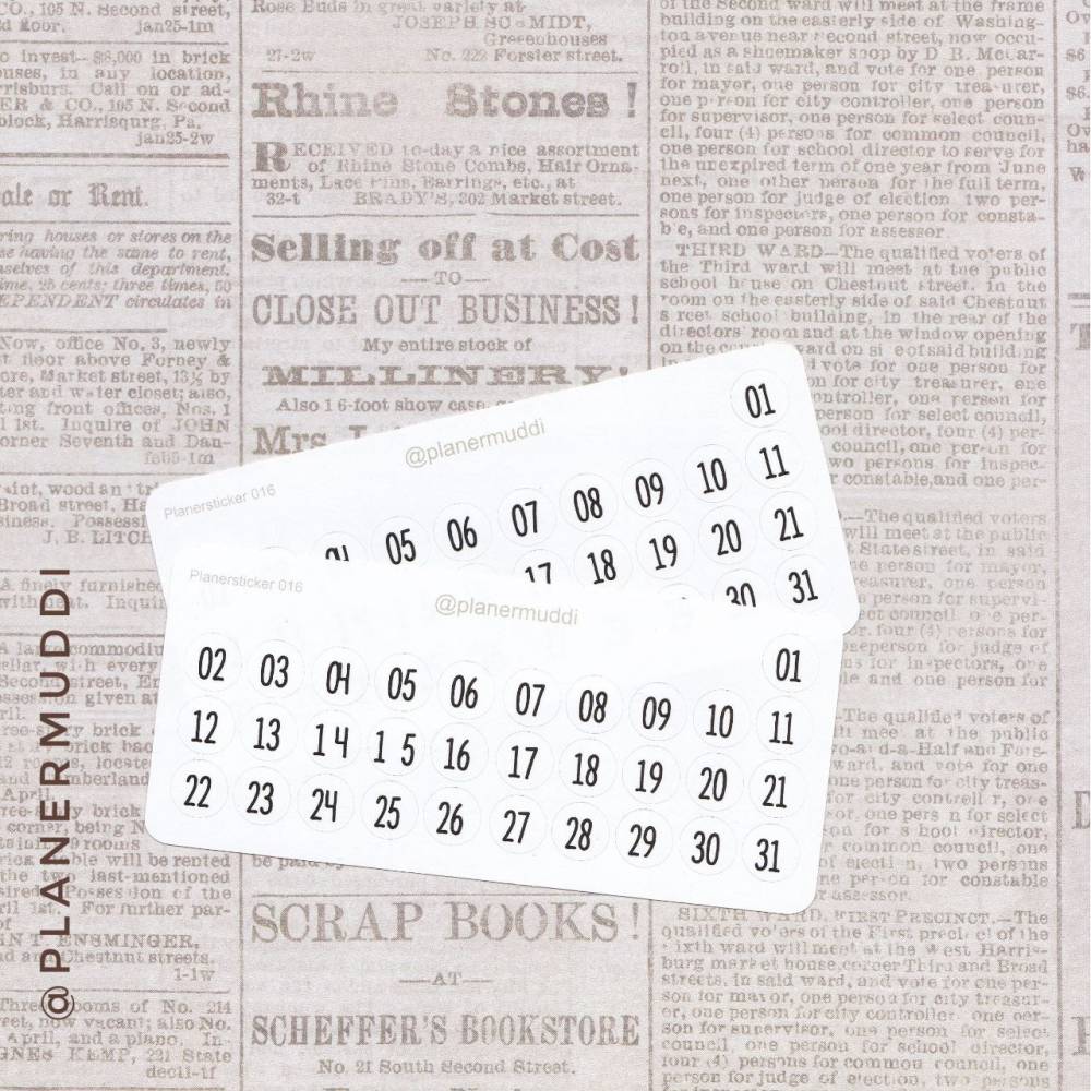 1 Bogen Planersticker Datum (016) für dein Bullet Journal, Filofax oder individuellen Kalender Bild 1