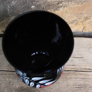 Vase Hyalithglas Schwarzglas Blumendekor Emaillefarben Handbemalt 50er 60er Jahre DDR Bild 7