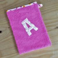Waschhandschuh, Frottee pink mit Buchstabe "rosa kariert" Bild 1