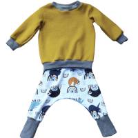 Baby Kombination Set - Pumphose & Pullover -Größe 68/74 Faultiere weiß senfgelb Bild 2