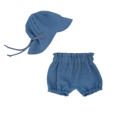 Baby Jungen Mädchen Musselin 2tlg. Sommer-Set Gr. 74 Sonnenhut mit Nackenschutz + kurze Pumphose Bummies Bloomer