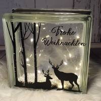 Glasbaustein, beleuchtet, Weihnachten Christmas, Hirsche und Bäume Bild 2