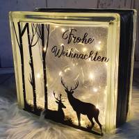 Glasbaustein, beleuchtet, Weihnachten Christmas, Hirsche und Bäume Bild 3