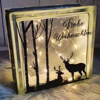 Glasbaustein, beleuchtet, Weihnachten Christmas, Hirsche und Bäume Bild 4