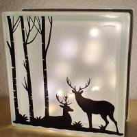 Glasbaustein, beleuchtet, Weihnachten Christmas, Hirsche und Bäume Bild 5