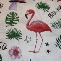 11,20 EUR/m Baumwollstoff Flamingo und Papagei auf weiß Webware 100% Baumwolle Bild 4