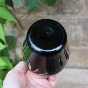 kleine Vase Hyalithglas Schwarzglas Blumendekor Emaillefarben Handbemalt 50er 60er Jahre DDR Bild 7