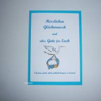 Glückwunschkarte zur Geburt, Klappkarte mit Kuvert, "Alles Gute zur Geburt", Baby, Storch, Bild 1