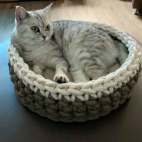 Bicolor Katzenkörbchen - Hundekörbchen - aus nacchaltigem Baumwollgarn - in vielen Farben und Größen Bild 2