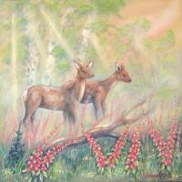 Rehe auf der Waldlichtung - romantisches Acrylgemälde mit Rehen auf Leinwand Bild 6