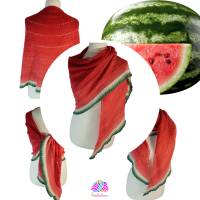 Handgestricktes Schultertuch "Melon Drop", Farbe: Wassermelone Bild 1