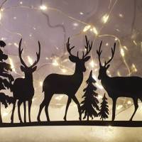 Glasbaustein, beleuchtet, Weihnachten Christmas, Hirsche stehend zwischen Tannen Bild 4