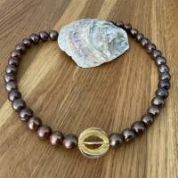 Handgefertigte Perlenkette mit braunen Barock Süßwasser Perlen und Designer Zwischenteil,Braune Extravagante Halskette, Bild 5