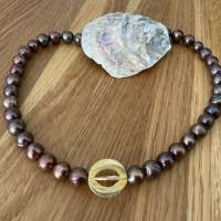 Handgefertigte Perlenkette mit braunen Barock Süßwasser Perlen und Designer Zwischenteil,Braune Extravagante Halskette, Bild 6