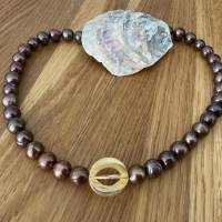 Handgefertigte Perlenkette mit braunen Barock Süßwasser Perlen und Designer Zwischenteil,Braune Extravagante Halskette, Bild 7
