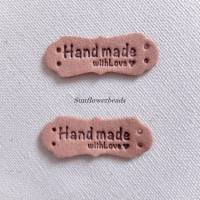4 Handmade Label aus Velour zum Annähen, beige, mit Aufschrift "handmade with love" Bild 1