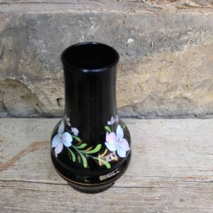 Vase Hyalithglas Schwarzglas Blumendekor Emaillefarben Handbemalt 50er 60er Jahre DDR Bild 4