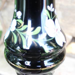 Vase Hyalithglas Schwarzglas Blumendekor Emaillefarben Handbemalt 50er 60er Jahre DDR Bild 6