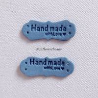 4 Handmade Label aus Velour zum Annähen, jeansblau, mit Aufschrift "handmade with love" Bild 1