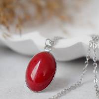 Kette Jade Rot Silber, Oval Edelstein Anhänger, Statement Halskette roter Stein, lange rote Kette, Jade Schmuck Damen Bild 4