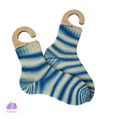 Handgestrickte Socken Größe 38/39, Merinosocken, handgefärbt, Farbe: Blue Sky