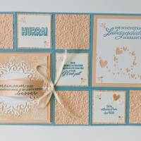 Hochzeitskarte in Hellblau/Rosa, aussergewöhnliche 3D Große Faltkarte Handarbeit Bild 1